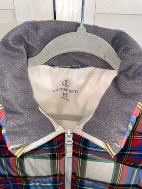 Lands' End Women's Size Small Multicolor Tartan Plaid Down Puffer Vest